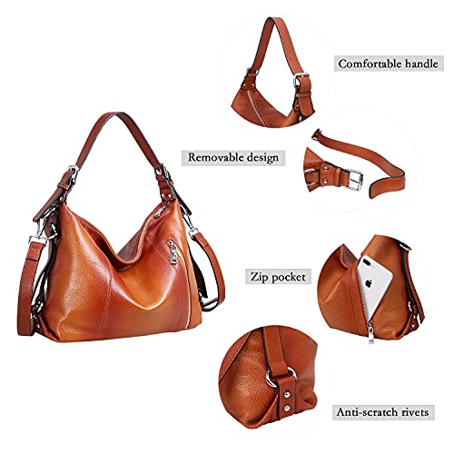 HESHE Shoulder Bag Designer Soft Genuine Leather Handbags for Women Hobo Crossbody Bags Tote Purse Zipper Work Bag(Sorrel) - Image 4