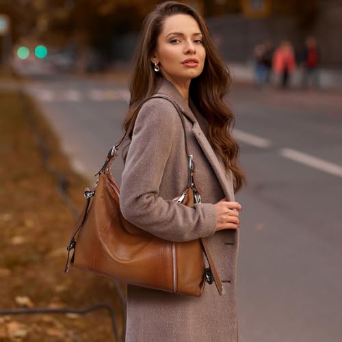 HESHE Shoulder Bag Designer Soft Genuine Leather Handbags for Women Hobo Crossbody Bags Tote Purse Zipper Work Bag(Sorrel) - Image 2
