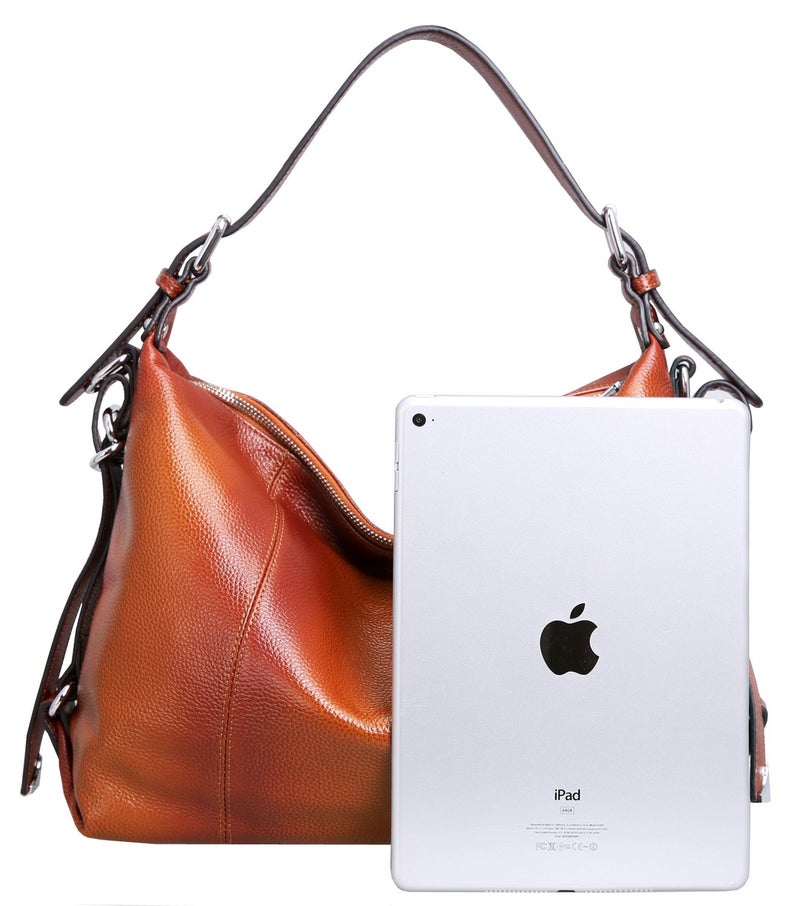 HESHE Shoulder Bag Designer Soft Genuine Leather Handbags for Women Hobo Crossbody Bags Tote Purse Zipper Work Bag(Sorrel) - Image 5