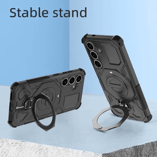 KARWAN Tough Shockproof Armor Back Case Cover Compatible with Samsung Galaxy S25 Plus with 360 Degree Rotation Magnetic Attraction Ring, Holder Heavy Duty Cover with MagEaze Wireless Charging (Grey) - Image 3