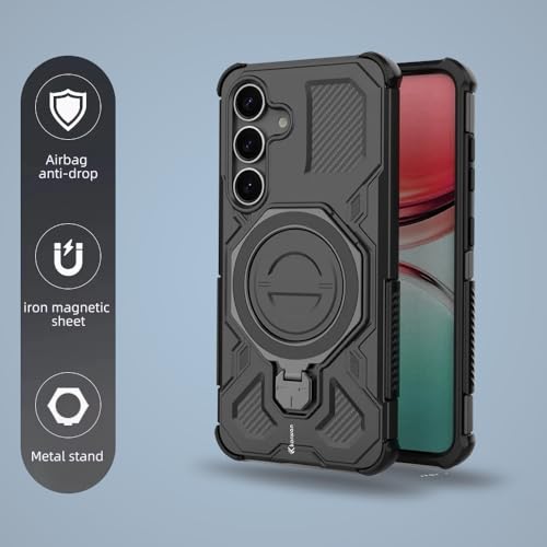 KARWAN Tough Shockproof Armor Back Case Cover Compatible with Samsung Galaxy S25 Plus with 360 Degree Rotation Magnetic Attraction Ring, Holder Heavy Duty Cover with MagEaze Wireless Charging (Grey) - Image 2