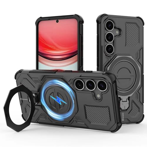 KARWAN Tough Shockproof Armor Back Case Cover Compatible with Samsung Galaxy S25 Plus with 360 Degree Rotation Magnetic Attraction Ring, Holder Heavy Duty Cover with MagEaze Wireless Charging (Grey) - Image 1