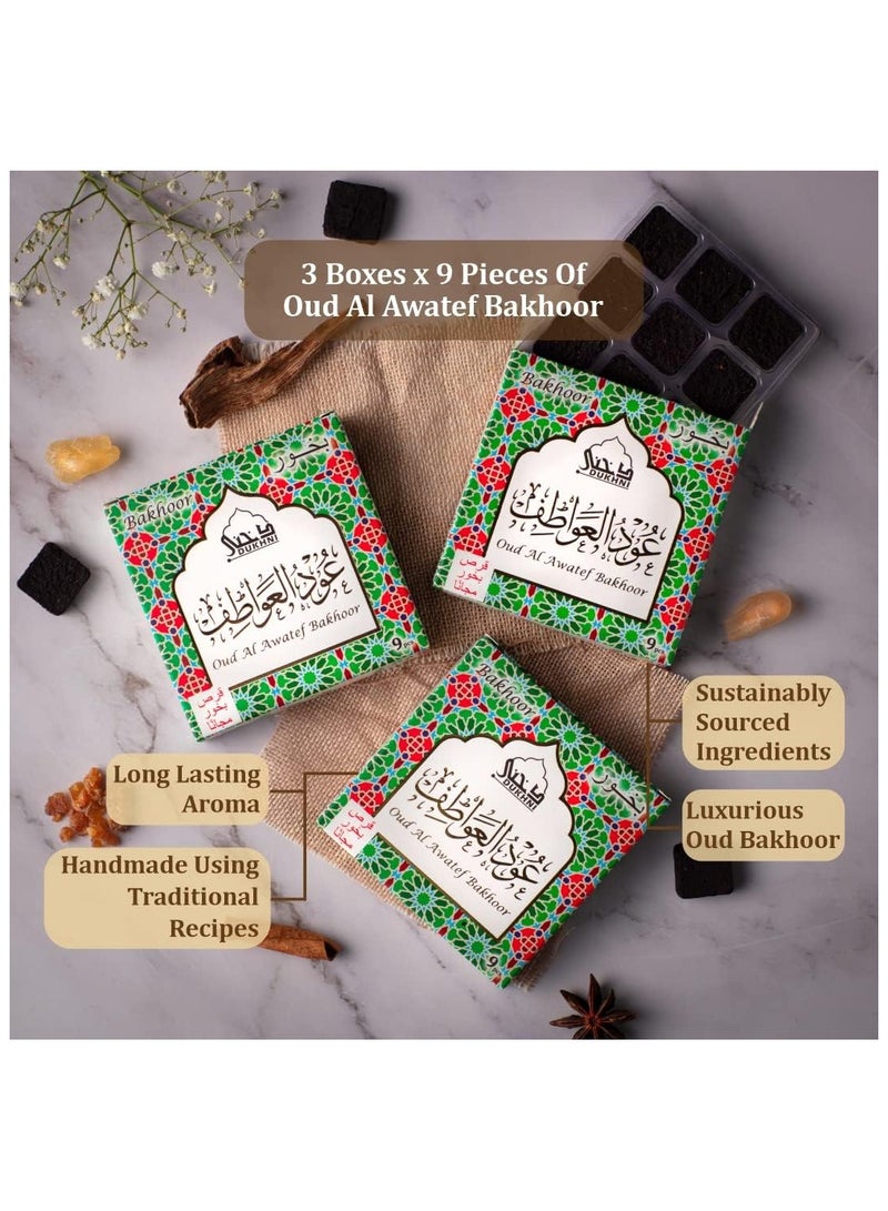 Dukhni Oud Al Awatef  Bakhoor | 3 boxes x 9 Piece each | Arabic Bakhoor Incense | Deep Oud Blend | Perfect for Prayer Time | To Relax & Meditate | Handmade Traditional recipe - Image 3