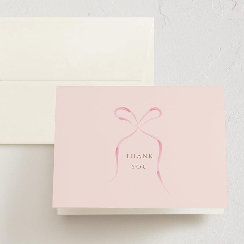 Minted Thank You Cards Pack, 10 Thank You Cards with 10 Envelopes, Blank Card, Pink Bow Design, Baby Shower, New Mom, Wedding, Baptism or Christening Luxurious Paper, Designed by Independent Artists - Image 1