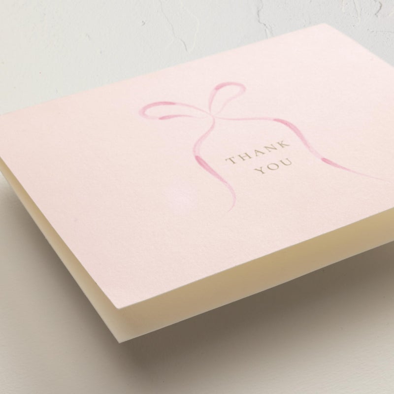 Minted Thank You Cards Pack, 10 Thank You Cards with 10 Envelopes, Blank Card, Pink Bow Design, Baby Shower, New Mom, Wedding, Baptism or Christening Luxurious Paper, Designed by Independent Artists - Image 2