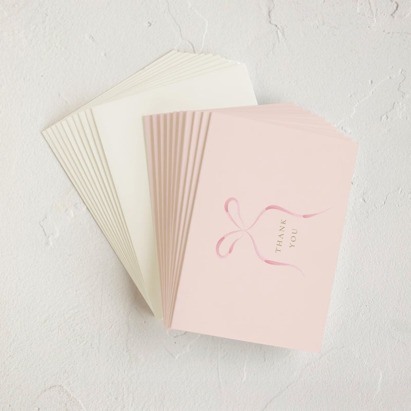 Minted Thank You Cards Pack, 10 Thank You Cards with 10 Envelopes, Blank Card, Pink Bow Design, Baby Shower, New Mom, Wedding, Baptism or Christening Luxurious Paper, Designed by Independent Artists - Image 4