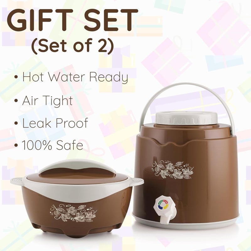 Liza Fusion Insulated Casserole and Insulated Jug 2PC Gift set,1500ml, Round PU Insulated Inner Stainless Steel Casserole with Lid & Knob and 4.5 Liter Water Jug | BPA Free |Grip Handle (BROWN) - Image 5