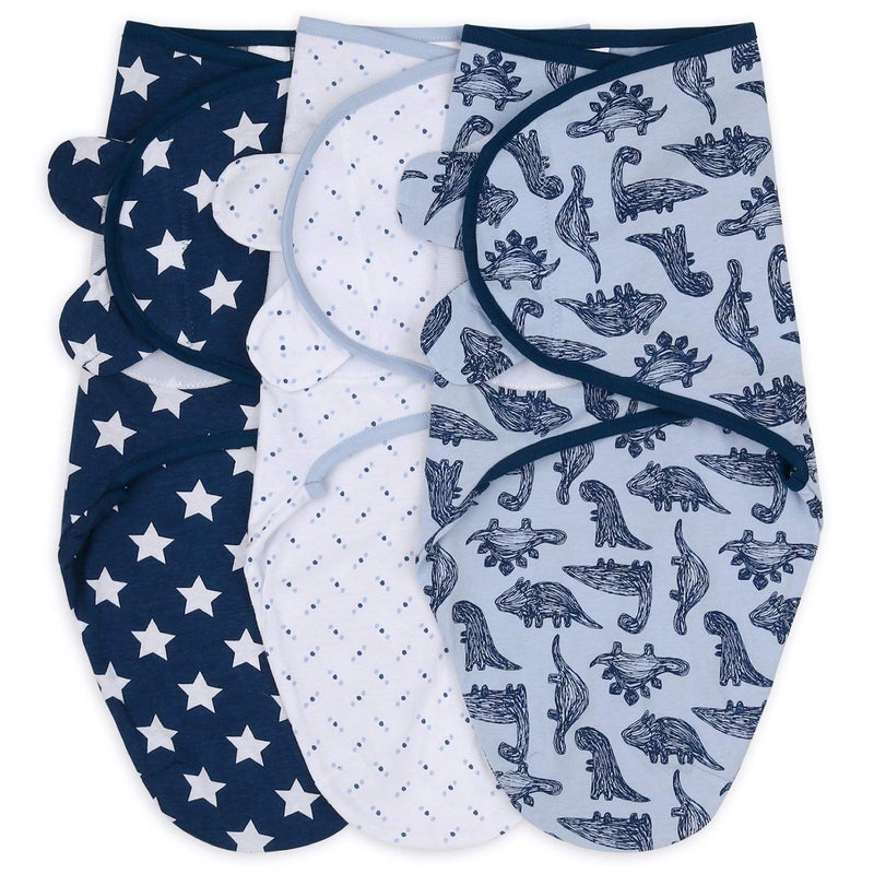 The Peanut Shell The Peanutshell Baby Swaddle Blankets Set of 3 - Baby Boy Sleep Sack for Newborn, Newborns Sack 0-3, 3-6 Month Swaddles, Soft & Breathable Cotton - Blue Dinosaur (M/L) - Image 1