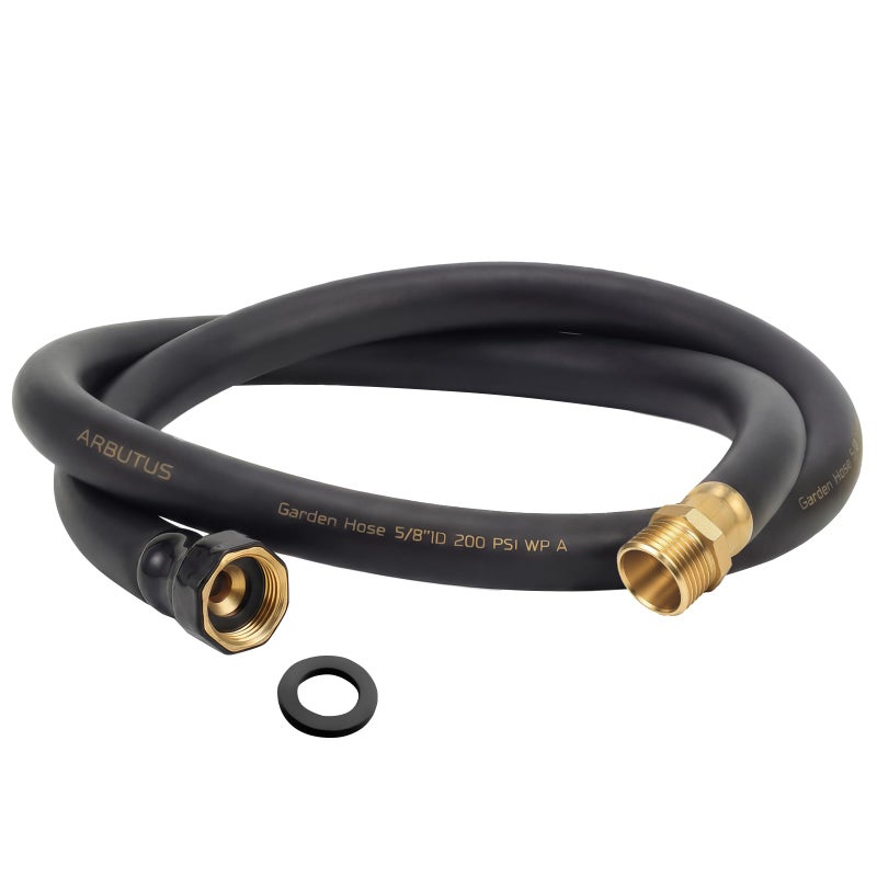 Arbutus Garden Hose 5/8" x 5ft Brass Rubber Heavy Duty Water Hose 600 PSI Burst Pressure, Durable Flexible Hose for Yard, Car Wash, Pets Black - Image 1