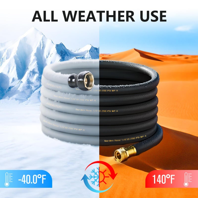 Arbutus Garden Hose 5/8" x 5ft Brass Rubber Heavy Duty Water Hose 600 PSI Burst Pressure, Durable Flexible Hose for Yard, Car Wash, Pets Black - Image 5