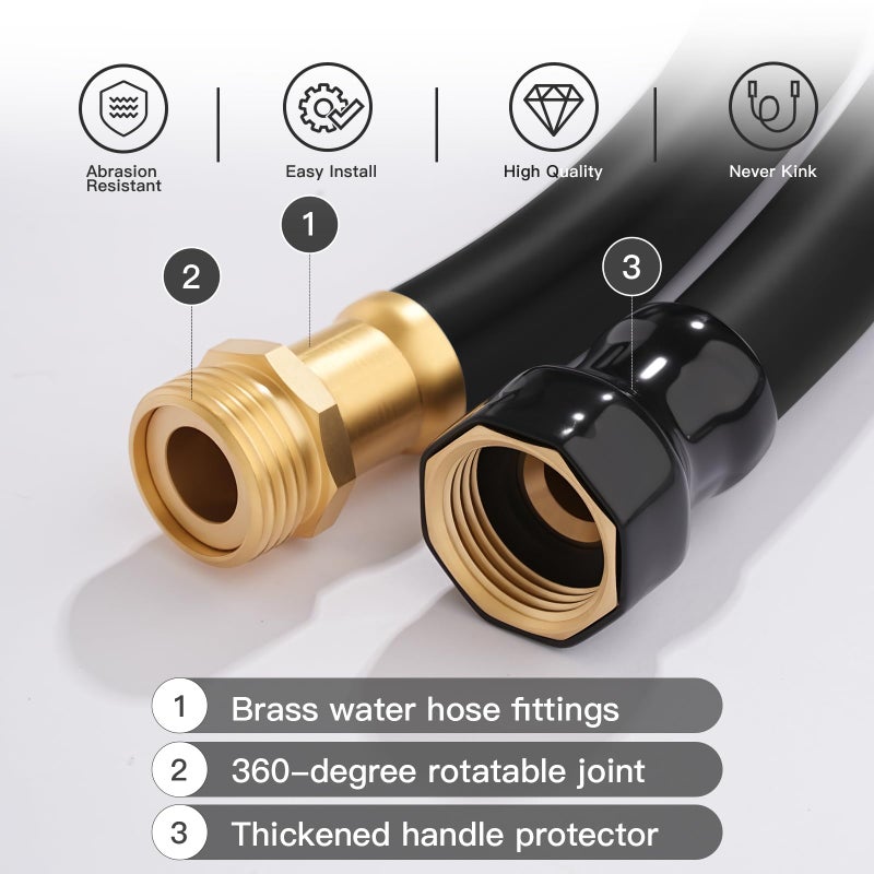 Arbutus Garden Hose 5/8" x 5ft Brass Rubber Heavy Duty Water Hose 600 PSI Burst Pressure, Durable Flexible Hose for Yard, Car Wash, Pets Black - Image 3