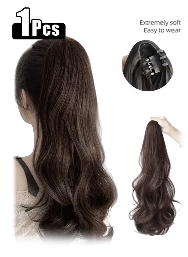 وصلات ذيل حصان طويلة متموجة، مشبك مخلب صغير، شعر مستعار طبيعي على شكل ذيل حصان، قطعة شعر صناعية للنساء والفتيات، تسريحة شعر ناعمة للاستخدام اليومي، 50 سم - أسود - Image 1