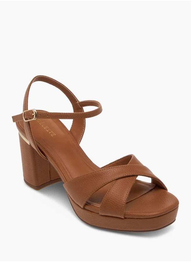 سيليست Women's Textured Sandals with Block Heels and Buckle Closure