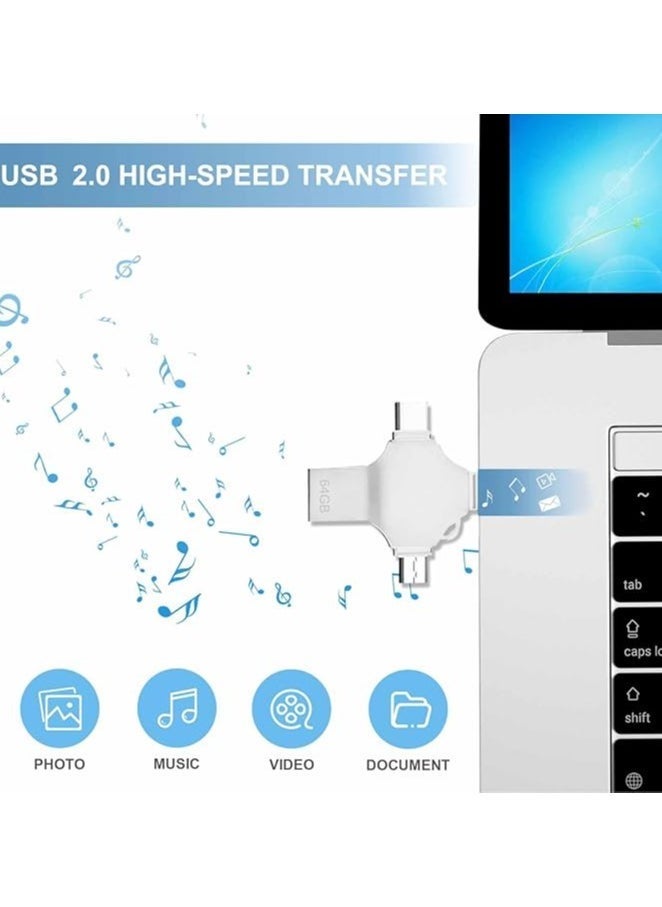 USB Flash Drive 64GB – 4-in-1 USB Stick with High-Speed Data Transfer – Large Capacity Thumb Drive for Smartphone, OTG Android, Computer, Tablet, Laptop – External Storage for Fast File Transfer and Backup – Compact, Portable Design