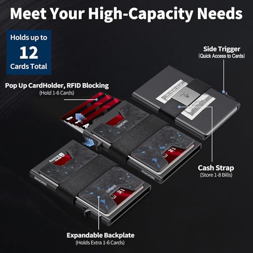 SEMORID Minimalist Wallet for Men, Slim RFID Blocking Mens Wallet, Aluminum Pop Up Card Case, Thin Metal Credit Card Holder with Cash Strap -12 Cards Storage - Image 2