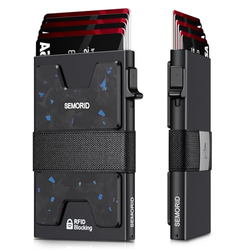 SEMORID Minimalist Wallet for Men, Slim RFID Blocking Mens Wallet, Aluminum Pop Up Card Case, Thin Metal Credit Card Holder with Cash Strap -12 Cards Storage - Image 1