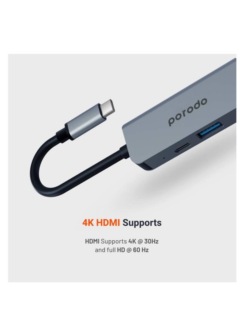 بورودو بورودو USB-C HUB، محول USB-C إلى HDMI 4K متعدد المنافذ، 3 في 1 مع منفذ USB 2.0 ومنفذ شحن ومحول HDMI رقمي، متوافق مع نينتندو سويتش / ماك بوك / كروم بوك بيكسل / ديل XPS13 / جالاكسي.  - Image 2