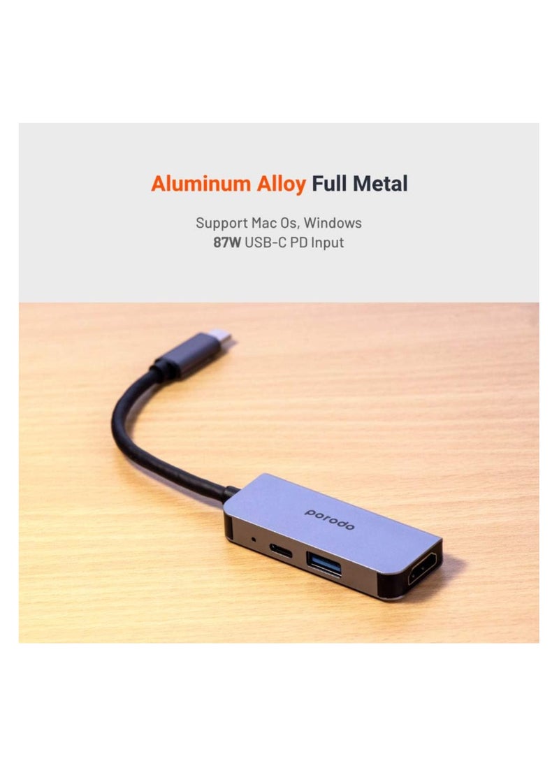 بورودو بورودو USB-C HUB، محول USB-C إلى HDMI 4K متعدد المنافذ، 3 في 1 مع منفذ USB 2.0 ومنفذ شحن ومحول HDMI رقمي، متوافق مع نينتندو سويتش / ماك بوك / كروم بوك بيكسل / ديل XPS13 / جالاكسي.  - Image 5
