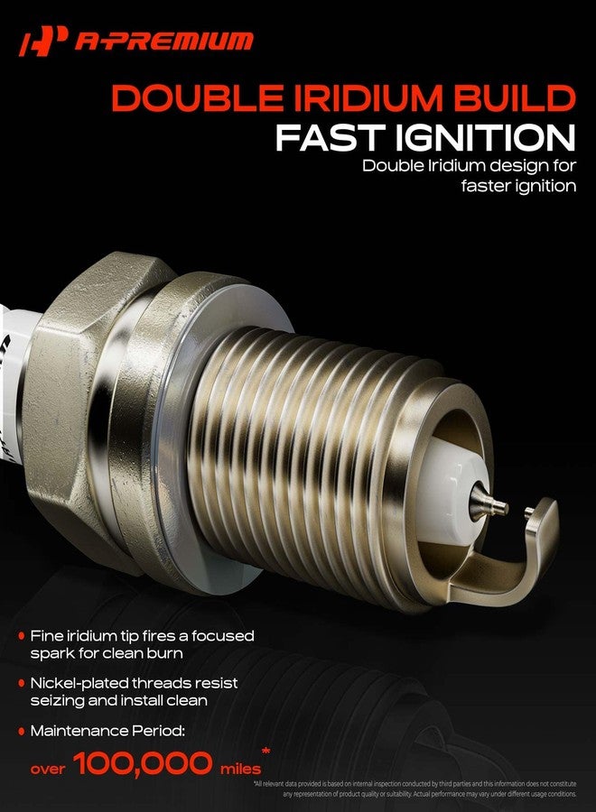 A-Premium Double Iridium Spark Plug Compatible with Honda Pilot 2016-2020, Odyssey 2018-2021, Ridgeline 2017-2020, Passport 2019-2021 & Acura MDX 2014-2020, TLX 2015-2020, RLX, 3.5L, Pack of 6 - Image 4