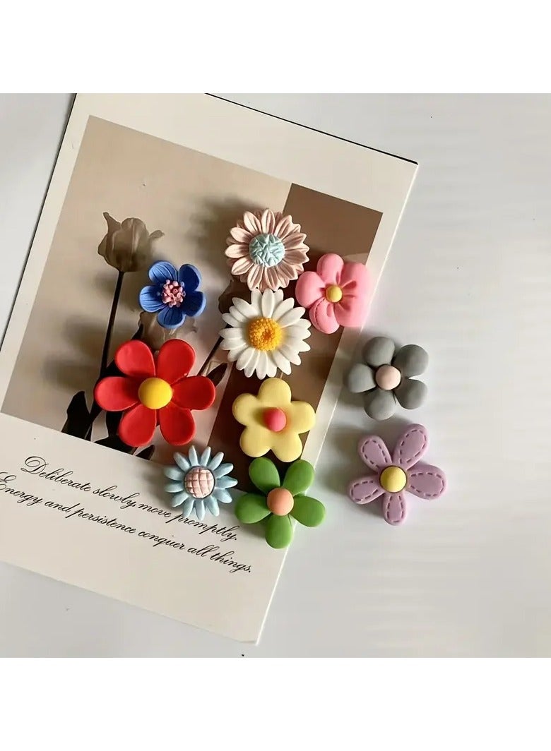 Goolsky 10pcs Mixed Color Flower Magnets, ABS Material, Oval Shape, Fixed Message Refrigerator Magnets for Home Decor - Image 1
