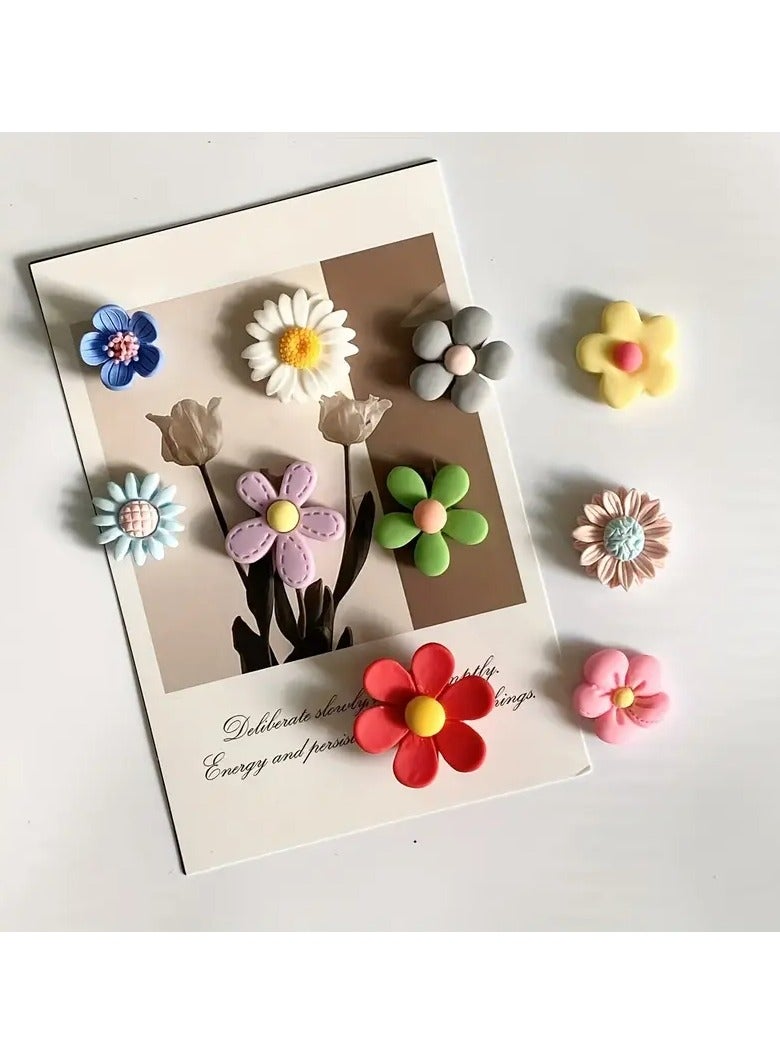 Goolsky 10pcs Mixed Color Flower Magnets, ABS Material, Oval Shape, Fixed Message Refrigerator Magnets for Home Decor - Image 2