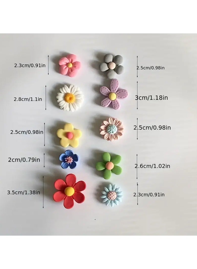Goolsky 10pcs Mixed Color Flower Magnets, ABS Material, Oval Shape, Fixed Message Refrigerator Magnets for Home Decor - Image 3