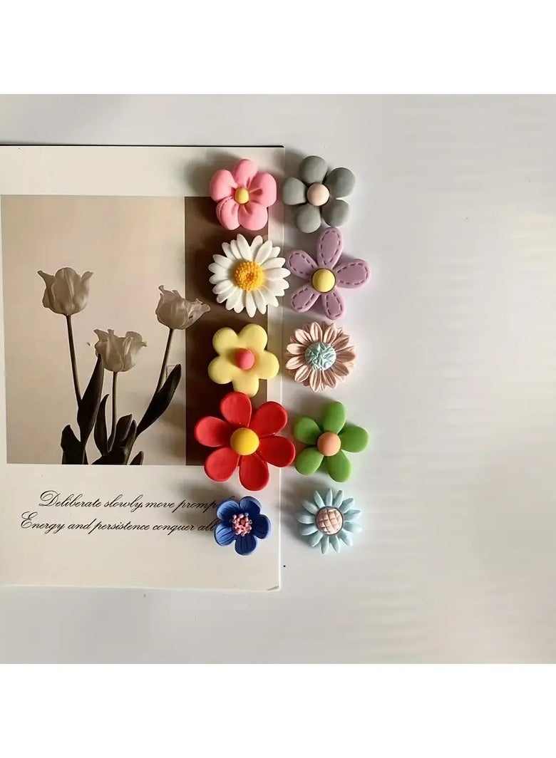 Goolsky 10pcs Mixed Color Flower Magnets, ABS Material, Oval Shape, Fixed Message Refrigerator Magnets for Home Decor - Image 4