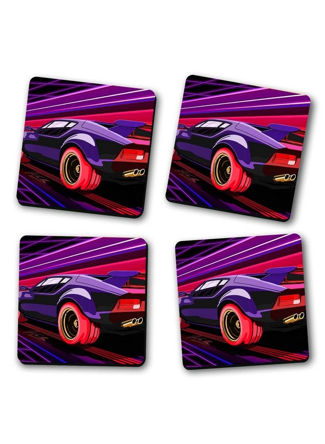 ASHVAH Car Print/Typography Tea/Coffee Mug/Designer Handmade Wooden Coaster Set for Home Kitchen, Office Desk - Set of 4 - Square: 10cm - Image 2