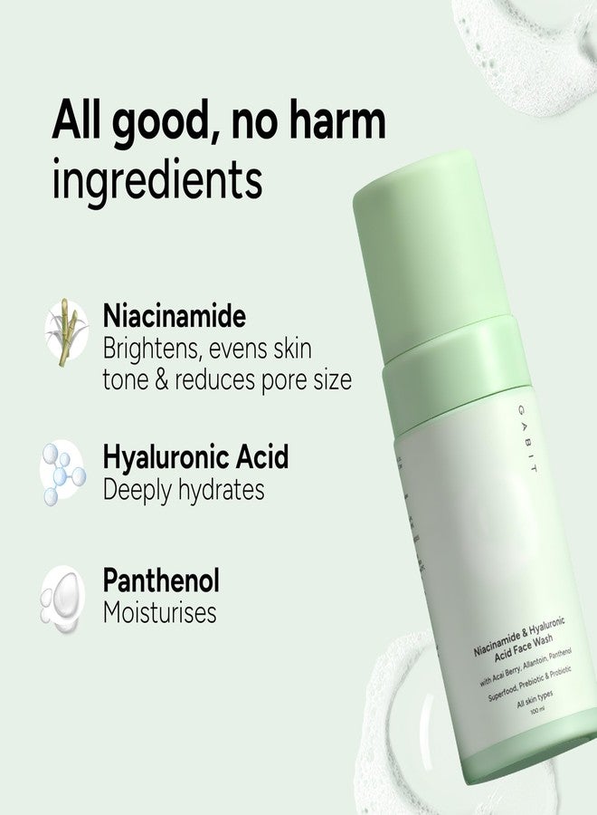 Gabit Niacinamide & Hyaluronic Acid Foaming Face Wash | Gently Cleanses, Non-drying, Soothes | Vitamin B5, Acai Berry | Dry, Normal, Sensitive Skin Types | For Men & Women | Sulphate & Soap Free | 100ml | Pack of 2 - Image 3