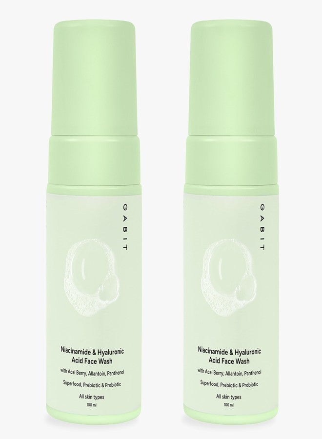 Gabit Niacinamide & Hyaluronic Acid Foaming Face Wash | Gently Cleanses, Non-drying, Soothes | Vitamin B5, Acai Berry | Dry, Normal, Sensitive Skin Types | For Men & Women | Sulphate & Soap Free | 100ml | Pack of 2 - Image 1