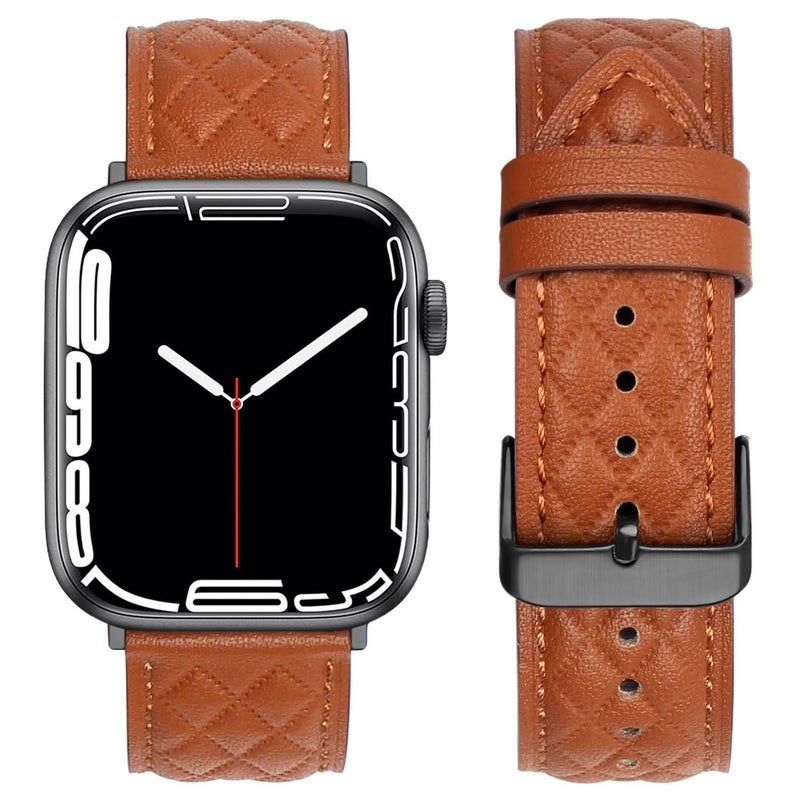LL Brown Classic Leather Strap Smartwatch Band Compatible with Apple Watch with Adjustable Fit Replacement Strap for Daily Wear - Image 3