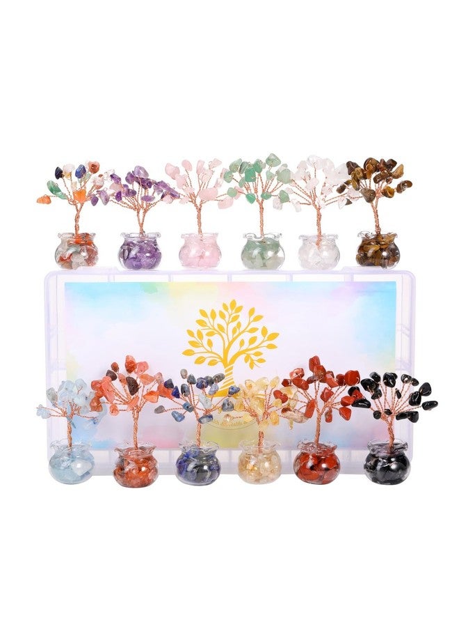 Jovivi 12pcs Chakra Crystal Tree Set Tree of Life Gemstone Money Trees with Glass Base,Natural Healing Crystals and Stones for Positive Energy Good Luck Home Office Decor for Women Mom Birthday Gifts - Image 1