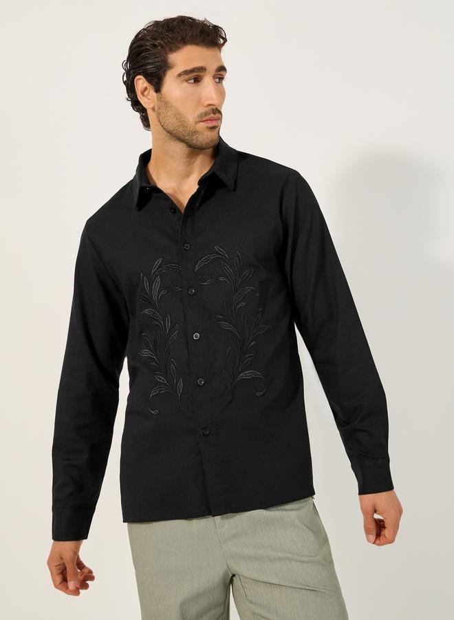 Styli Embroidered Relaxed Fit Spread Collar Shirt - Image 1