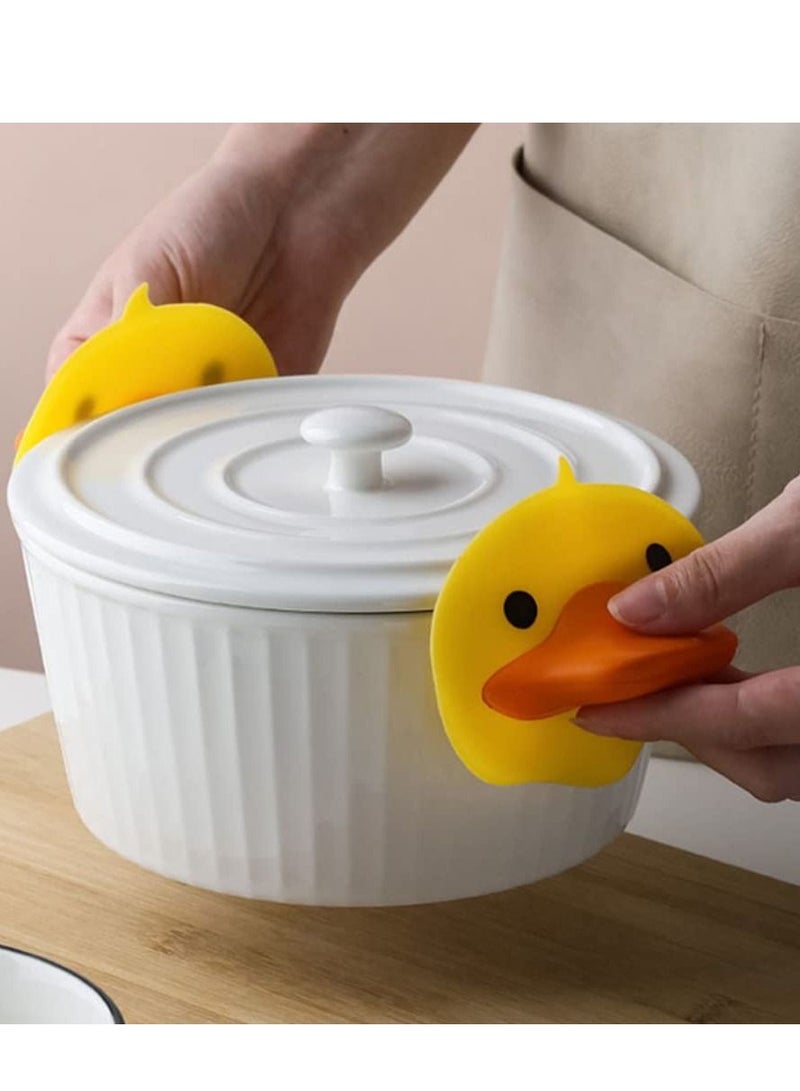 Y&D Silicone Pot Holder, Anti-scald Heat Insulation Cover Cute Little Yellow Duck Thickened Microwave Oven to Take the Bowl Clip Home Kitchen High Temperature Gloves (2 Pieces)  - Image 1