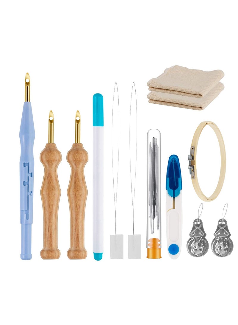 Punch Needle Embroidery Kit for Beginners - Includes Adjustable Carpet Yarn, Wooden Handle Pen Needle, Needle Threader, and Punch Cloth for Easy Embroidery Projects. - Image 1