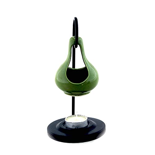 Breezy Aroma Metal Light Green Hanging Ceramic Tealight Candle Holder Oil Burner - Aroma Lamp - Aroma Diffuser (8 H x 4 W Inch) - Image 2