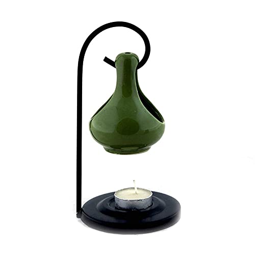 Breezy Aroma Metal Light Green Hanging Ceramic Tealight Candle Holder Oil Burner - Aroma Lamp - Aroma Diffuser (8 H x 4 W Inch) - Image 4