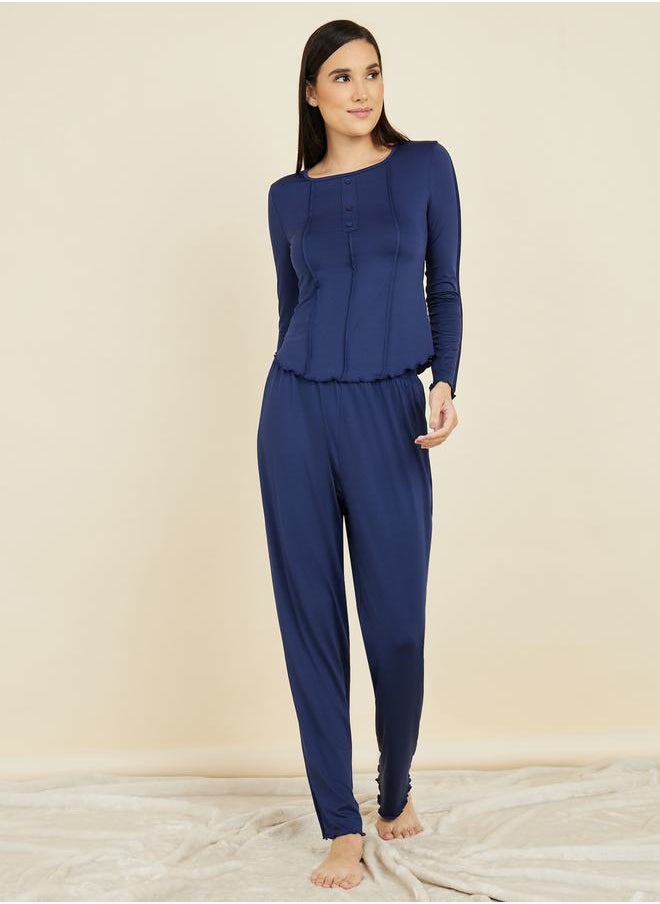 Styli - Pintuck Lettuce Hem T-shirt and Pyjama Set - Image 1