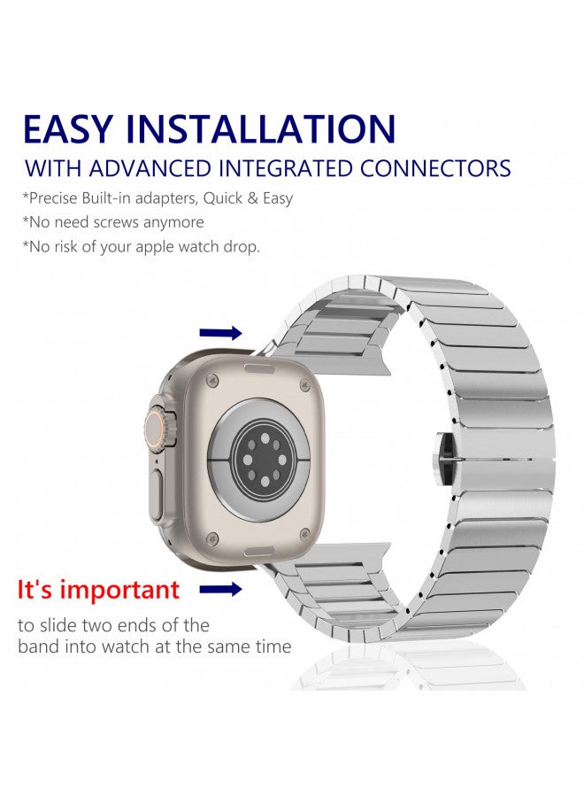 WINGLE Compatible for Apple Watch Band Ultra 2 Band Ultra Band 49mm 46mm 45mm 44mm 42mm Series 10 9 8 7 for Men, Stainless Steel Metal Bands for Apple Watch iWatch SE Series 6 5 4 3 2 1 Link, Silver - Image 4