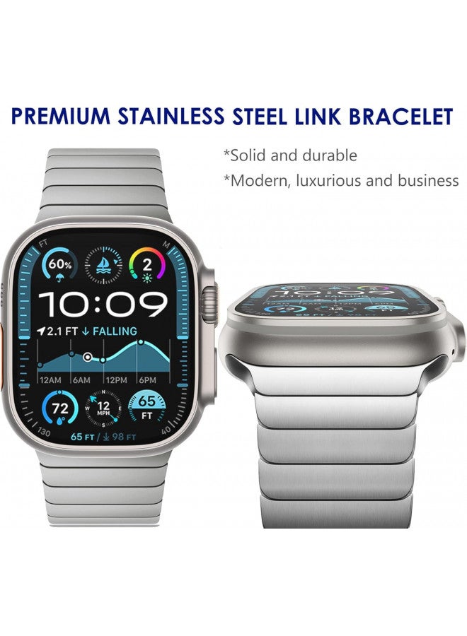 WINGLE Compatible for Apple Watch Band Ultra 2 Band Ultra Band 49mm 46mm 45mm 44mm 42mm Series 10 9 8 7 for Men, Stainless Steel Metal Bands for Apple Watch iWatch SE Series 6 5 4 3 2 1 Link, Silver - Image 1