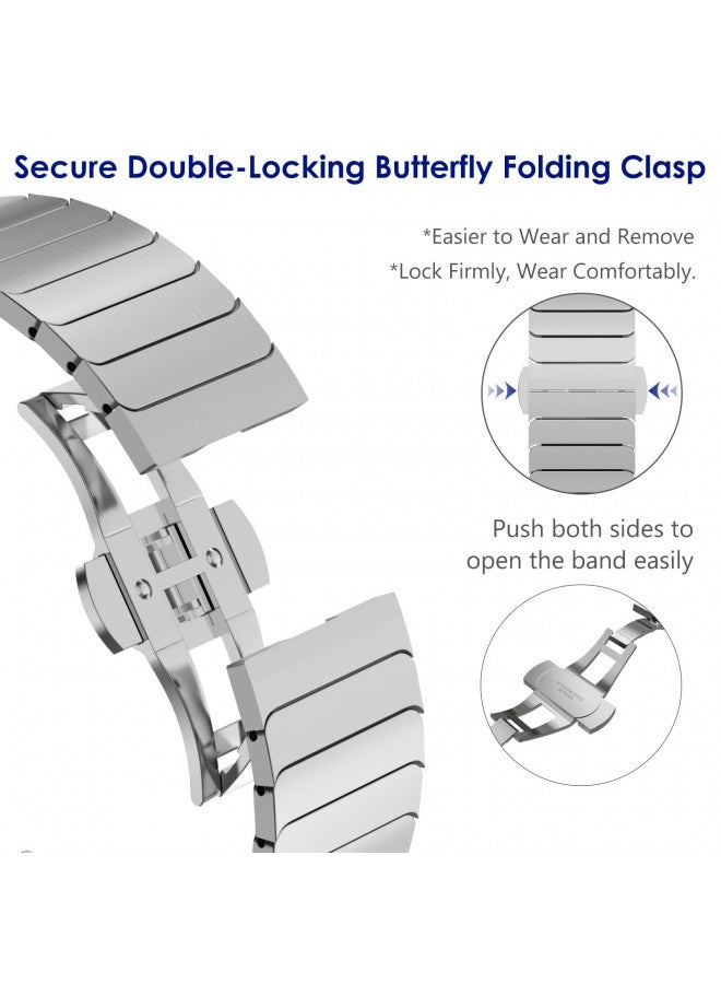 WINGLE Compatible for Apple Watch Band Ultra 2 Band Ultra Band 49mm 46mm 45mm 44mm 42mm Series 10 9 8 7 for Men, Stainless Steel Metal Bands for Apple Watch iWatch SE Series 6 5 4 3 2 1 Link, Silver - Image 2