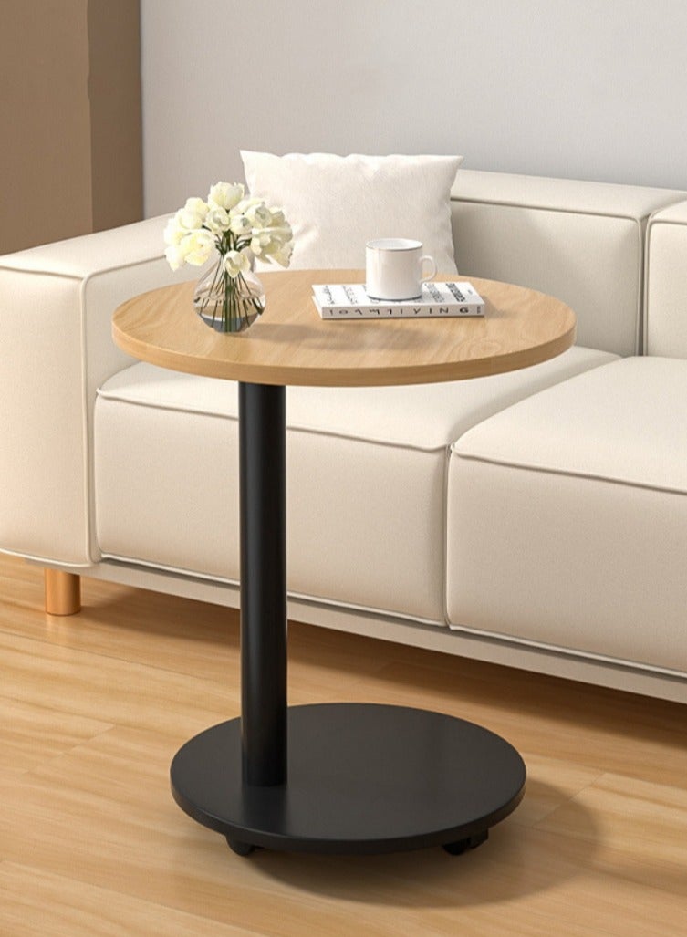 شو وو Modern Style Side Table with Wheels, Movable C Table TV Tray Table, Small Couch End Table Drink Table for Small Spaces Bedroom, Living Room,Wood color - Image 1