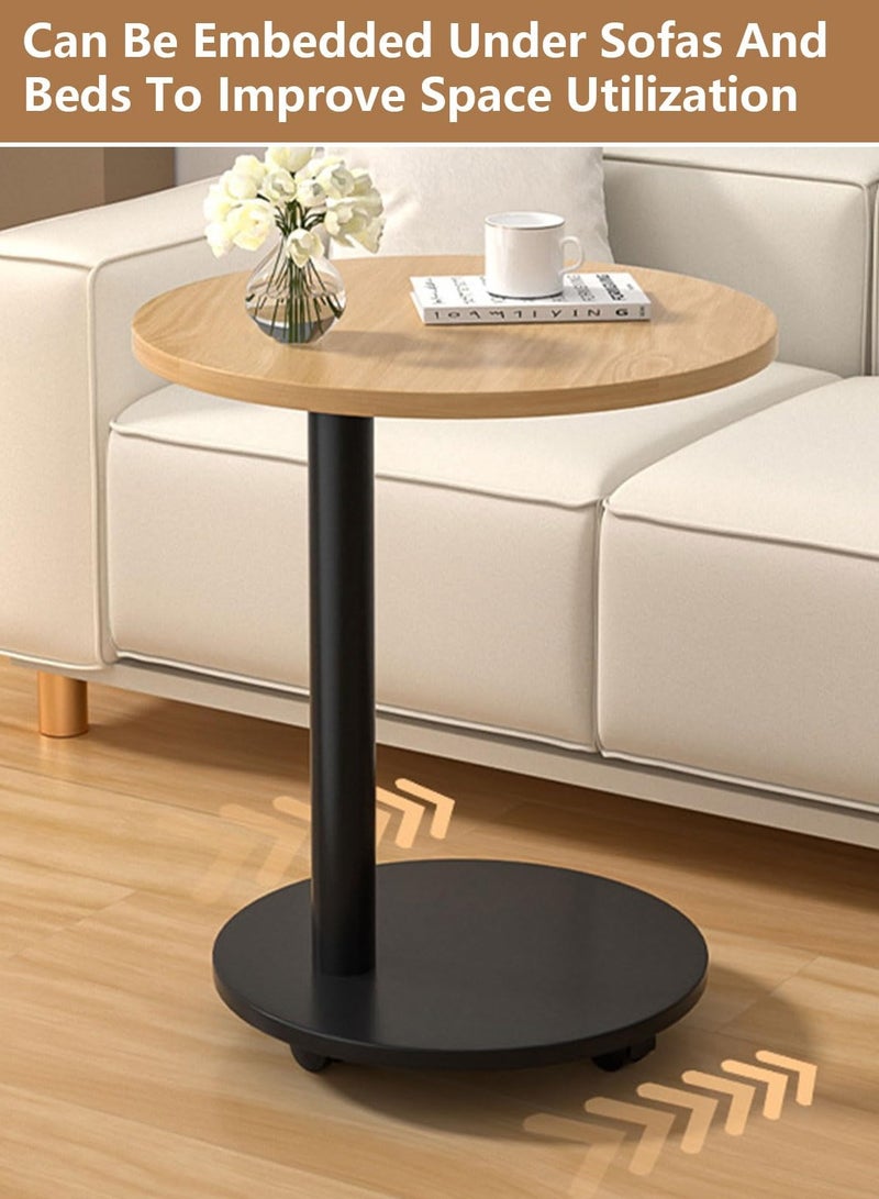 شو وو Modern Style Side Table with Wheels, Movable C Table TV Tray Table, Small Couch End Table Drink Table for Small Spaces Bedroom, Living Room,Wood color - Image 2