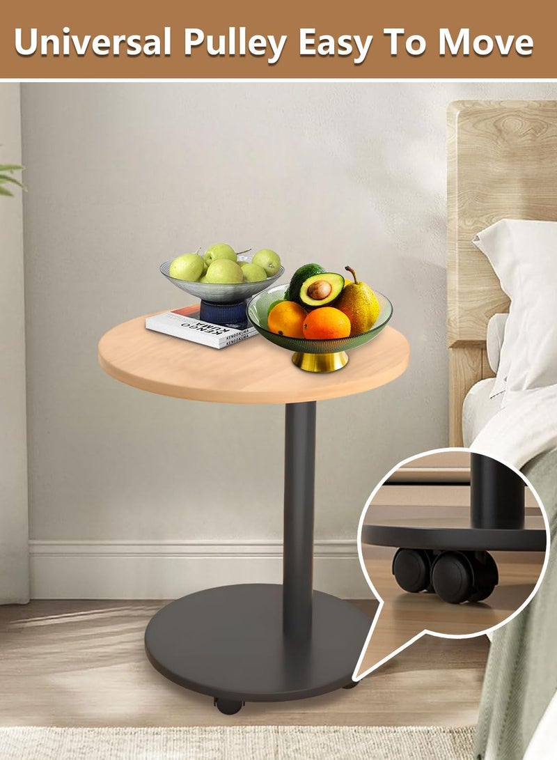 شو وو Modern Style Side Table with Wheels, Movable C Table TV Tray Table, Small Couch End Table Drink Table for Small Spaces Bedroom, Living Room,Wood color - Image 3