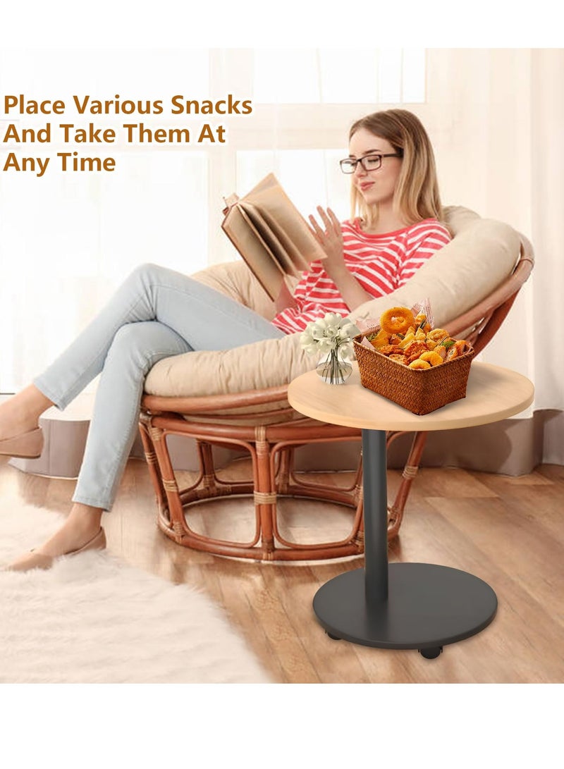 شو وو Modern Style Side Table with Wheels, Movable C Table TV Tray Table, Small Couch End Table Drink Table for Small Spaces Bedroom, Living Room,Wood color - Image 4