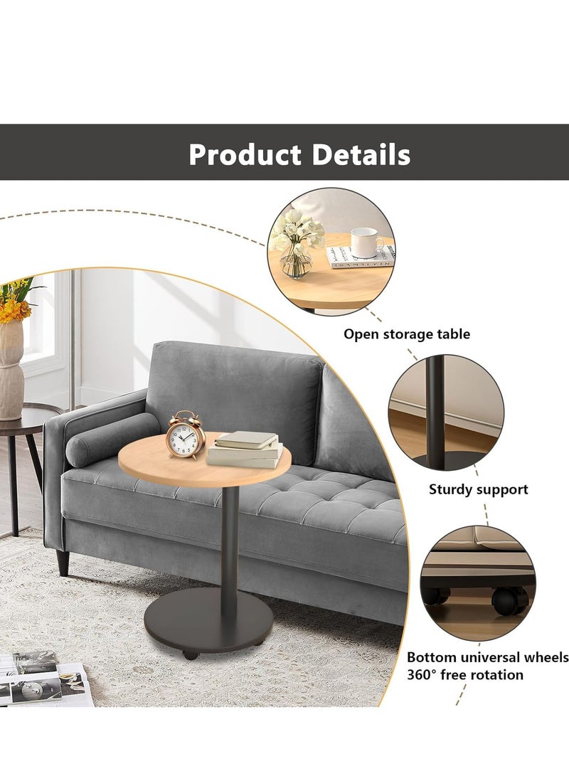 شو وو Modern Style Side Table with Wheels, Movable C Table TV Tray Table, Small Couch End Table Drink Table for Small Spaces Bedroom, Living Room,Wood color - Image 5