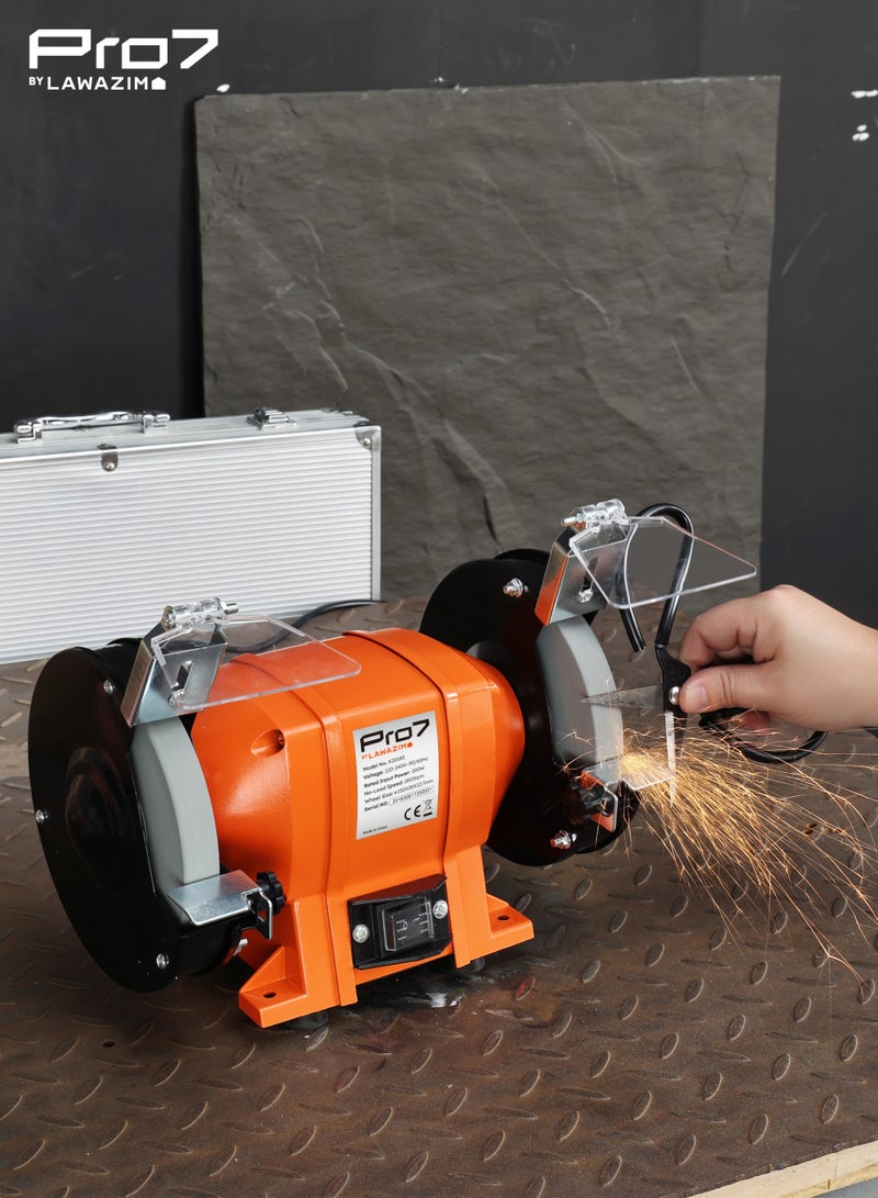 LAWAZIM Pro7 6inch Bench Grinder - 200W - 220-240V Electric Bench Grinding Machine with 2800RPM Speed, Grinding Wheels, Adjustable Tool Rest, Spark Guards for Sharpening, Deburring, and Edge Work - Image 5