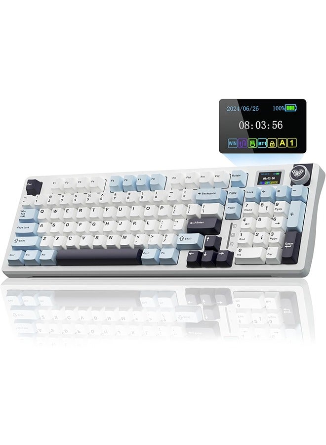 AULA S98 Pro Wireless Mechanical Keyboard,Smart Screen & Knob,Tri-Mode BT5.0/USB-C/2.4GHz Creamy Keyboard,Pre-lubed Linear Switches,Hot Swappable RGB Backlit Computer Gaming Keyboards - Image 1