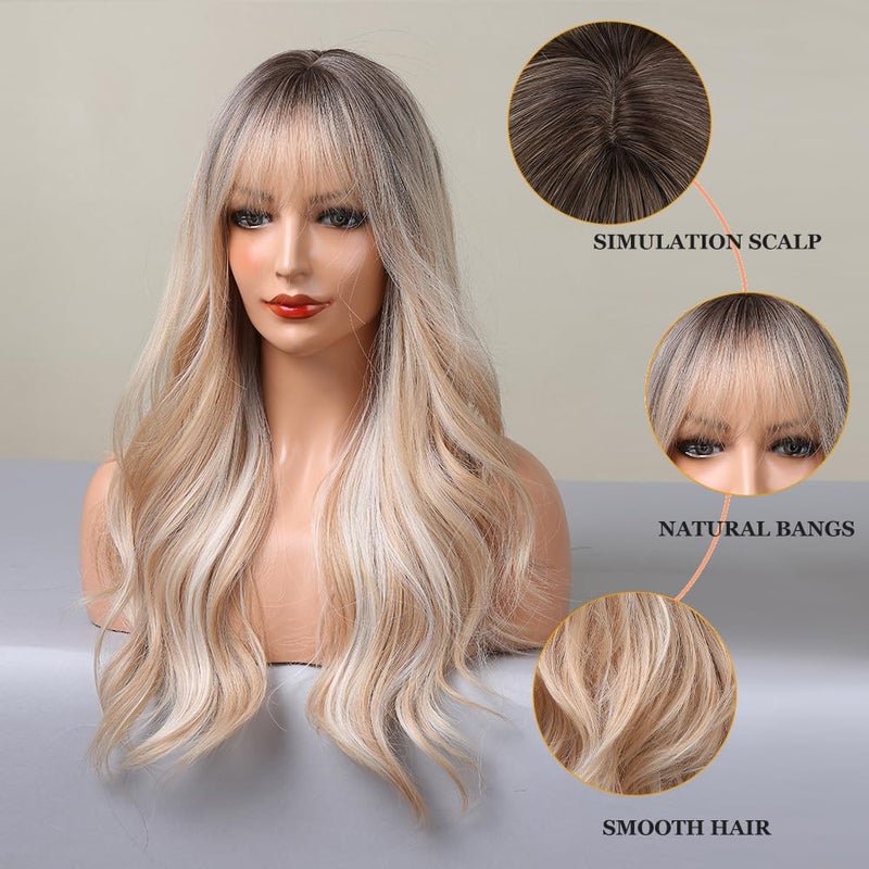 Esmee 24 Inches Long Ombre Blonde Wigs with Dark Roots for Women Synthetic Hair Wig for Daily Party Cosplay Wear - Image 3