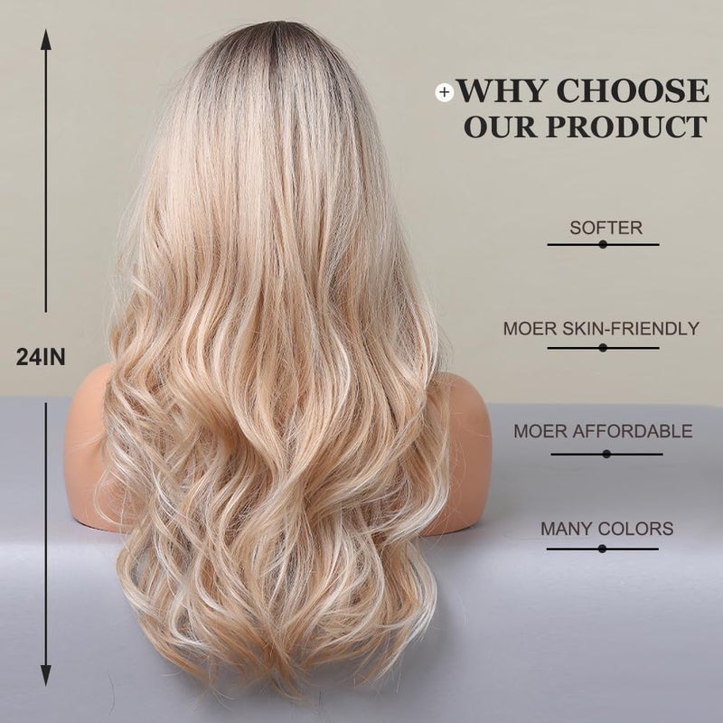 Esmee 24 Inches Long Ombre Blonde Wigs with Dark Roots for Women Synthetic Hair Wig for Daily Party Cosplay Wear - Image 4
